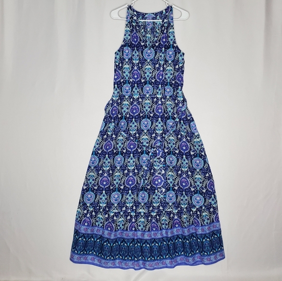 Talbots Dresses & Skirts - Talbots Maxi Dress Women Large Purple Blue Paisley Floral Sleeveless Tie Pocket
